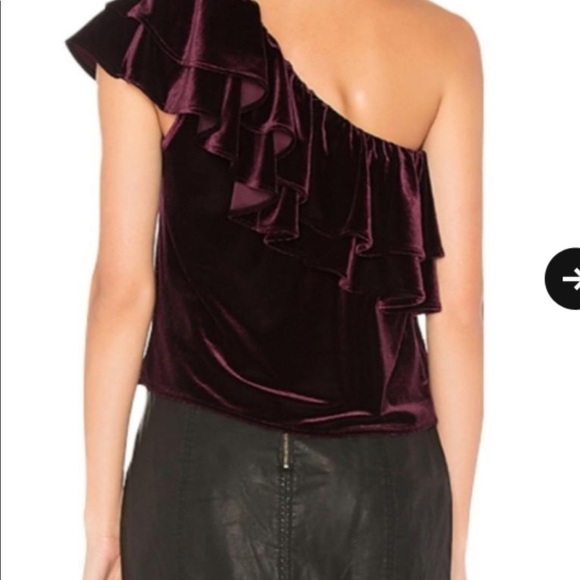 NWT MISA Los Angeles One Shoulder Ruffle Velvet Plum Top - Picture 2 of 8
